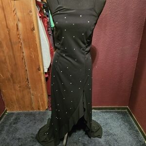 Vintage De Laru Chic Black High Low Dress with Rhinestone Accents